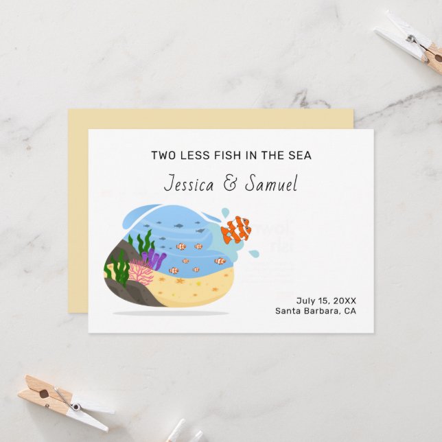 Invitation  Deux poissons en moins dans la mer Fiançailles Fa (Devant/Arrière en situation)