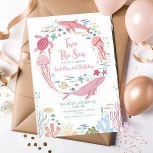 Invitation Deux pour la Baleine de Mer Rose 2e Anniversaire