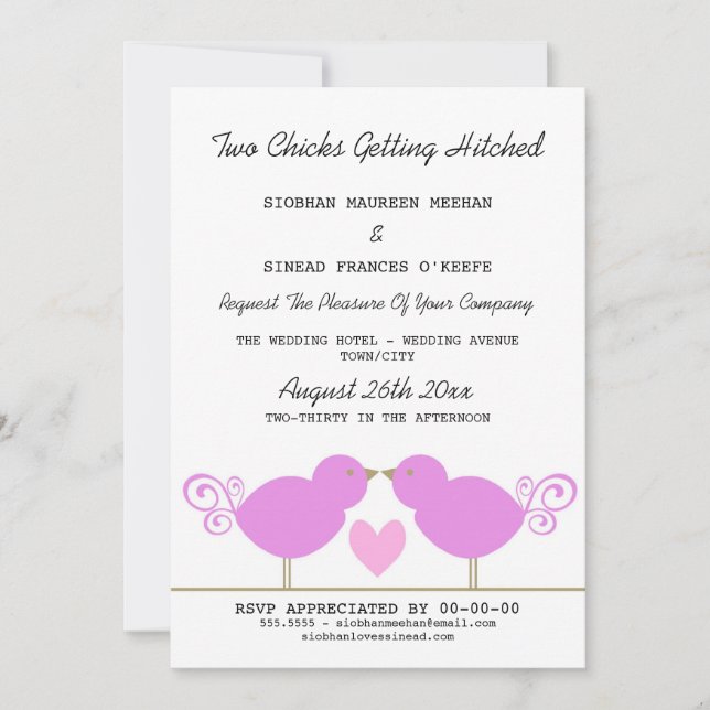 Invitation Deux poussins obtenant le mariage lesbien accroché (Devant)