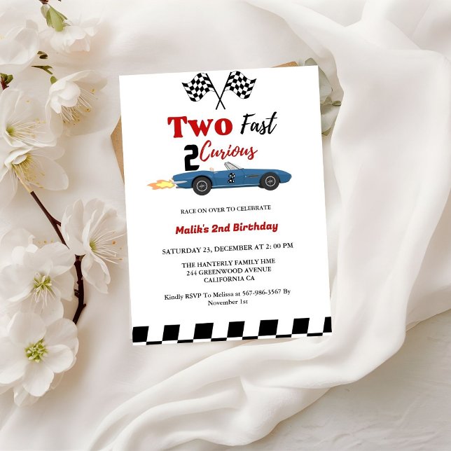 Invitation Deux rapide 2 Curieux Voiture race garçon 2e anniv (Créateur téléchargé)