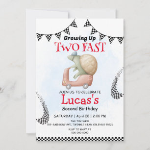 Invitation Deux Rapide tortue sauvage vélo 2e fête d'annivers