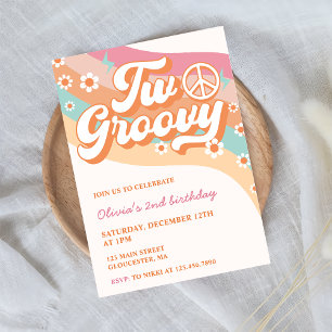 Invitation Deux Retro Super Daisy 2e fête d'anniversaire