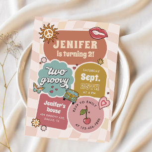 Invitation Deux Retro Super Daisy Girl 2e anniversaire