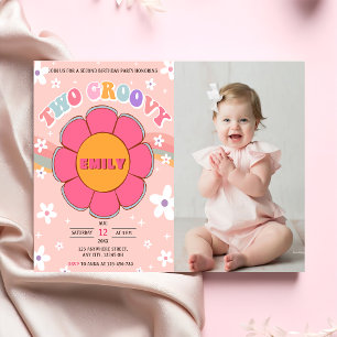 Invitation Deux Retro Super Rainbow 2e fête d'anniversaire Ph