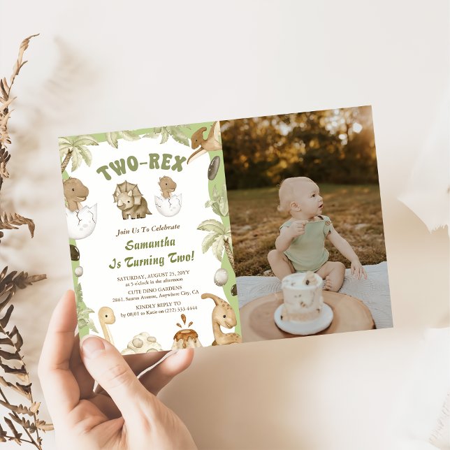 Invitation Deux Rex Dinosaur Boy 2e fête d'anniversaire Photo (Créateur téléchargé)