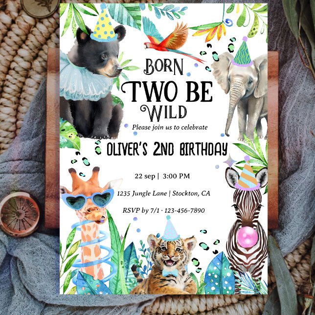 Invitation Deux Safari sauvage 2e anniversaire (Créateur téléchargé)