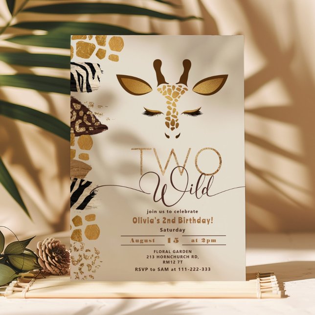 Invitation Deux safari sauvage homme neutre girafe anniversai (Créateur téléchargé)