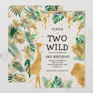 Invitation Deux Safari Sauvage Vert Or Crème 2ème Anniversair