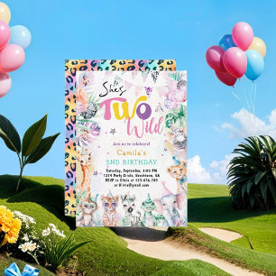 Invitation Deux Safari Tropical Sauvage Animaux Fille Anniver