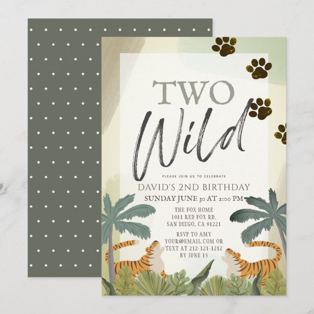 Invitation Deux Safari Wild Tiger Jungle 2e anniversaire (Devant / Derrière)