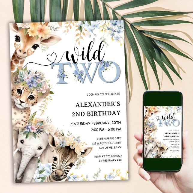Invitation Deux sauvages | Boy Safari Jungle 2e anniversaire (Créateur téléchargé)