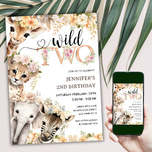 Invitation Deux sauvages   Girl Safari Jungle 2e anniversaire
