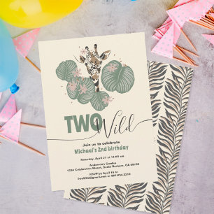 Invitation  Deux sauvages mignons girafe fête d'anniversaire 