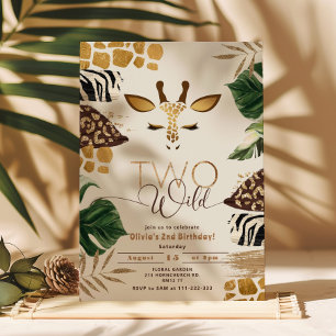 Invitation Deux sauvages Modern Safari or 2ème anniversaire
