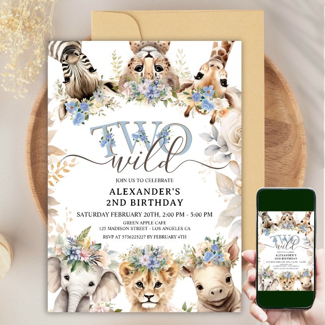 Invitation DEUX SAUVAGES | Safari Jungle Animaux 2e anniversa (Créateur téléchargé)