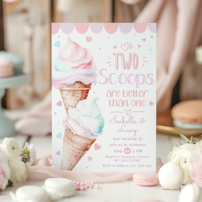 Invitation Deux scoops jumeaux glaces fête d'anniversaire (Créateur téléchargé)