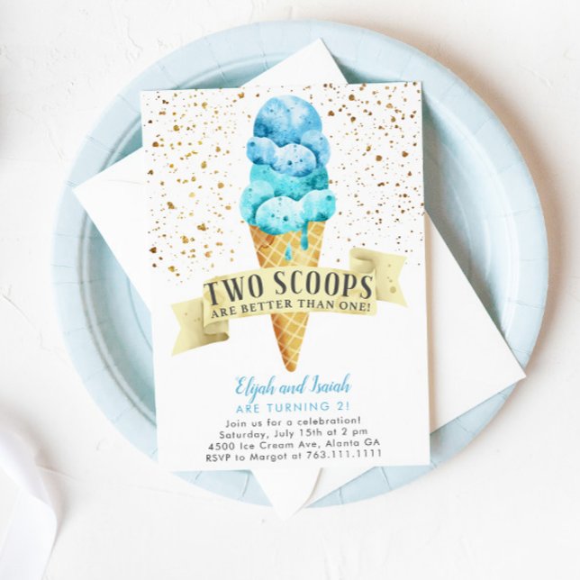 Invitation Deux Scoops Twin Boys Ice Cream fête d'anniversair (Créateur téléchargé)