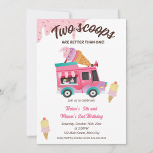 Invitation Deux Scoops valent mieux qu'une fête d'anniversair