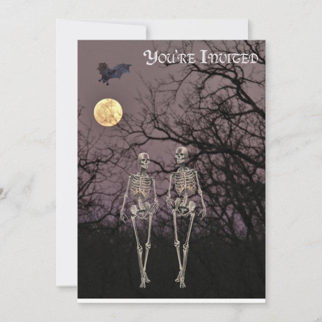 Invitation Deux Skeletons Marchent À Travers La Forêt Hantée (Devant)