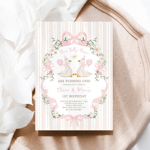 Invitation Deux soies soyeux soyeux Bow rose Filles soeurs An