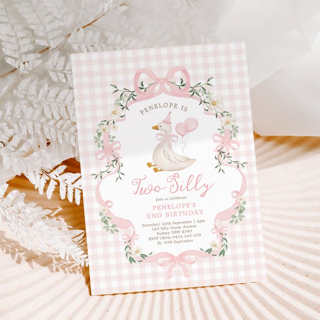 Invitation Deux sottes oie rose Bow Girl 2e anniversaire (Créateur téléchargé)