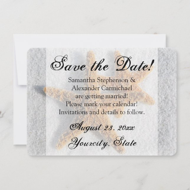 Invitation Deux Starfish Sand, plage Sauvez la date (Devant)