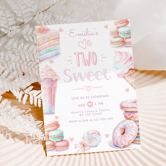 Invitation Deux sucreries pastel gâteaux sucrés 2e anniversai (Créateur téléchargé)
