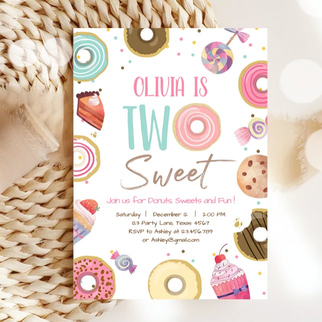 Invitation Deux sucreries sucrées bonbon fille Donut deuxième (Créateur téléchargé)