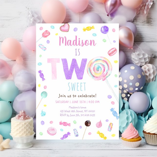 Invitation Deux sucreries sucrées Lollipop Bonbon Anniversair (Créateur téléchargé)