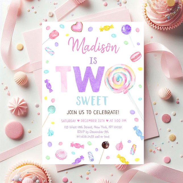 Invitation Deux sucreries sucrées Lollipop Bonbon Anniversair (Créateur téléchargé)