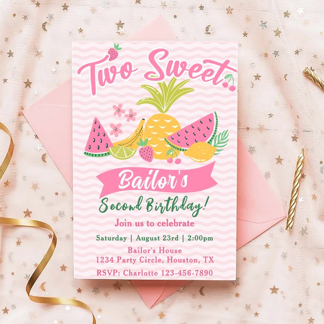 Invitation Deux Sucrés | Anniversaire Fête de Fruits (Créateur téléchargé)