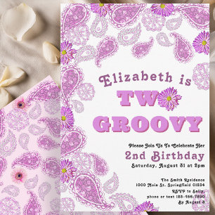 Invitation Deux Super 2e anniversaire Paisley rose et Fleurs