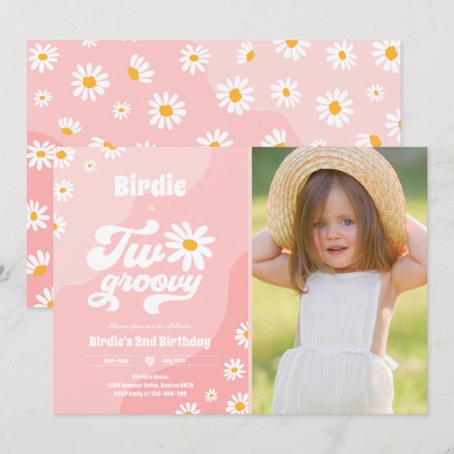 Invitation Deux Super 2ème anniversaire de fête Boho Retro Da (Devant / Derrière)