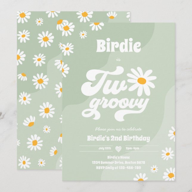 Invitation Deux Super 2ème anniversaire de fête Boho Retro Da (Devant / Derrière)