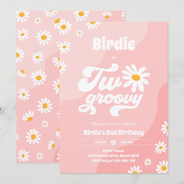 Invitation Deux Super 2ème anniversaire de fête Boho Retro Da (Devant / Derrière)