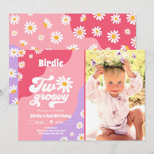 Invitation Deux Super 2ème anniversaire de fête Boho Retro Da (Devant / Derrière)