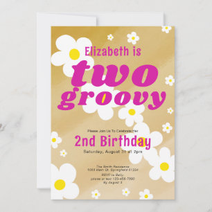 Invitation Deux Super 2ème anniversaire Tan Flower Power Hipp