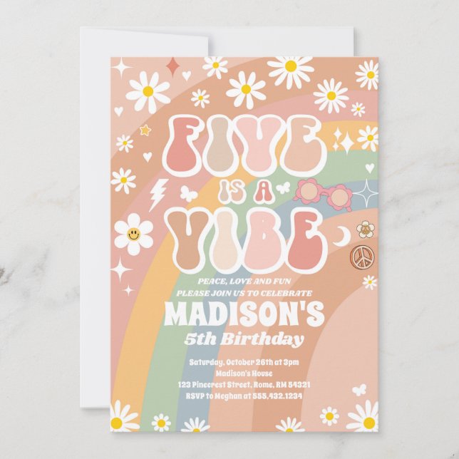 Invitation Deux Super 5e anniversaire Rainbow Peace Love Part (Devant)