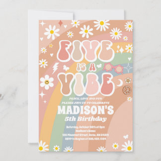 Invitation Deux Super 5e anniversaire Rainbow Peace Love Part
