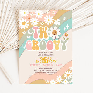 Invitation DEUX Super Daisy Hippie 70's Retro Anniversaire