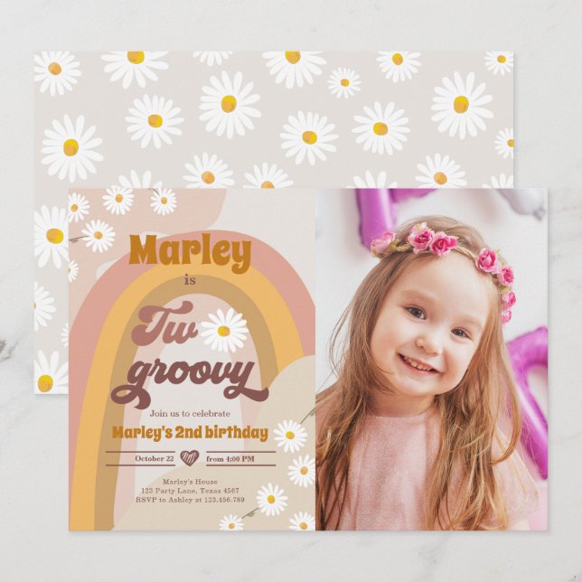 Invitation Deux Super deuxième anniversaire 2e Retro Boho Dai (Devant / Derrière)