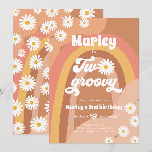 Invitation Deux Super deuxième anniversaire 2e Retro Boho Dai (Devant / Derrière)