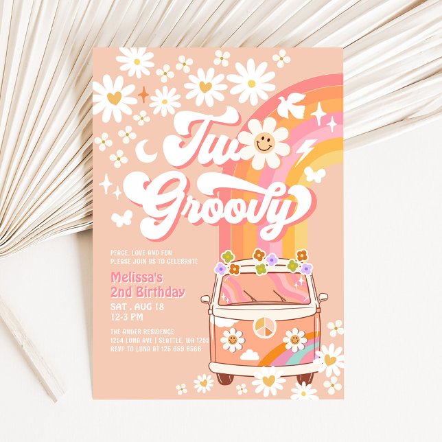 Invitation DEUX Super fille rose Peach Van Daisy 2e anniversa (Créateur téléchargé)