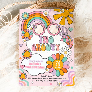 Invitation Deux Super les années 70 Fleur Power Rainbow fête