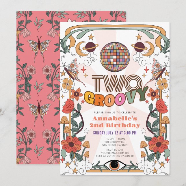 Invitation Deux Super Psychedélique Retro Girl 2e anniversair (Devant / Derrière)