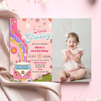 Invitation Deux Super Rainbow Floral 2e fête d'anniversaire P