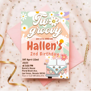 Invitation Deux Super Retro Daisy Rainbow 2e anniversaire