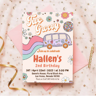 Invitation Deux Super Retro Daisy Rainbow 2e anniversaire