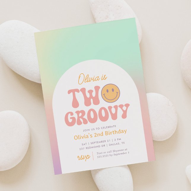 Invitation Deux Super rétro Iridescente 2e anniversaire (Créateur téléchargé)