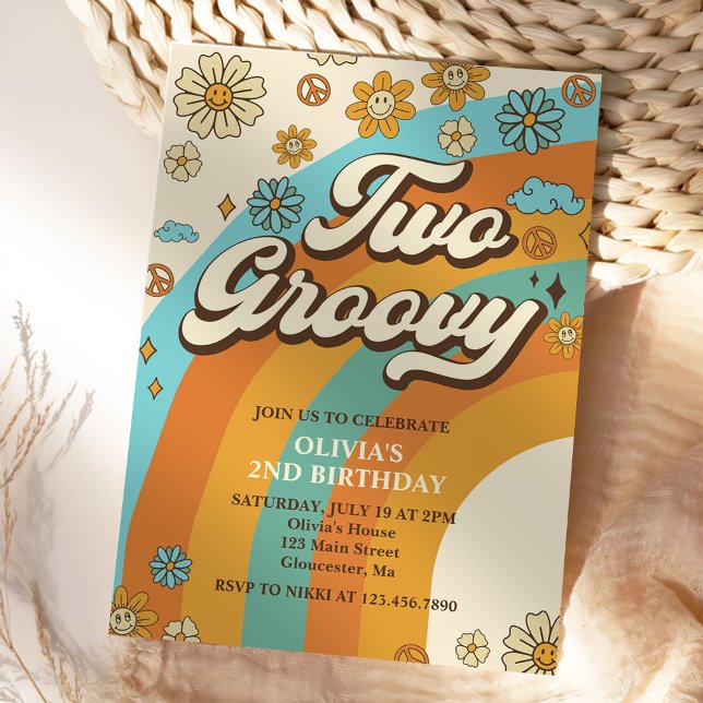 Invitation Deux Super Retro Rainbow 2e fête d'anniversaire (Créateur téléchargé)